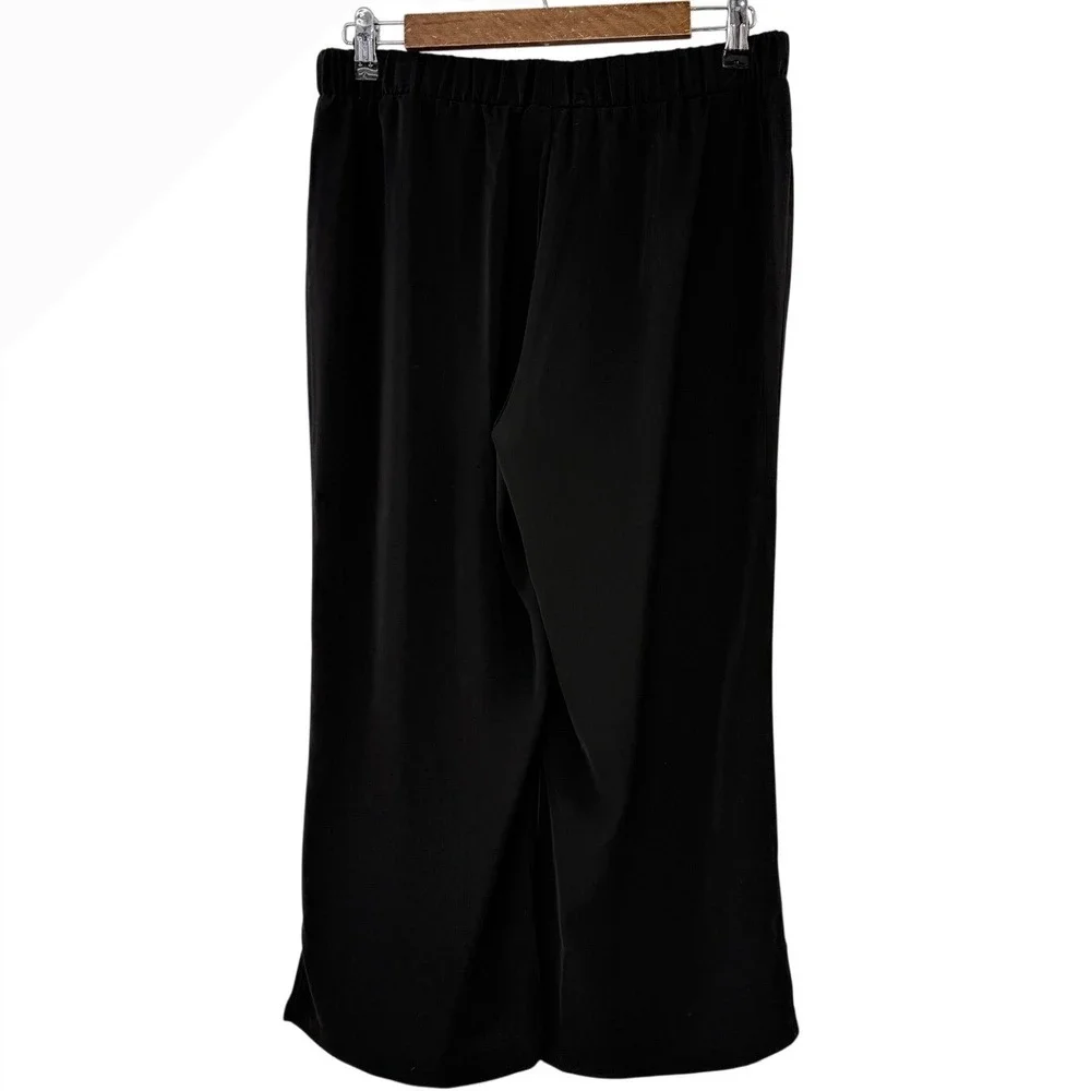 Michael Kors Black Wide Leg Drawstring Pants Gold MK Logo‎ Aglets Womens Small
